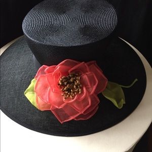 Bailey Tomlin London Black hat with orange flower